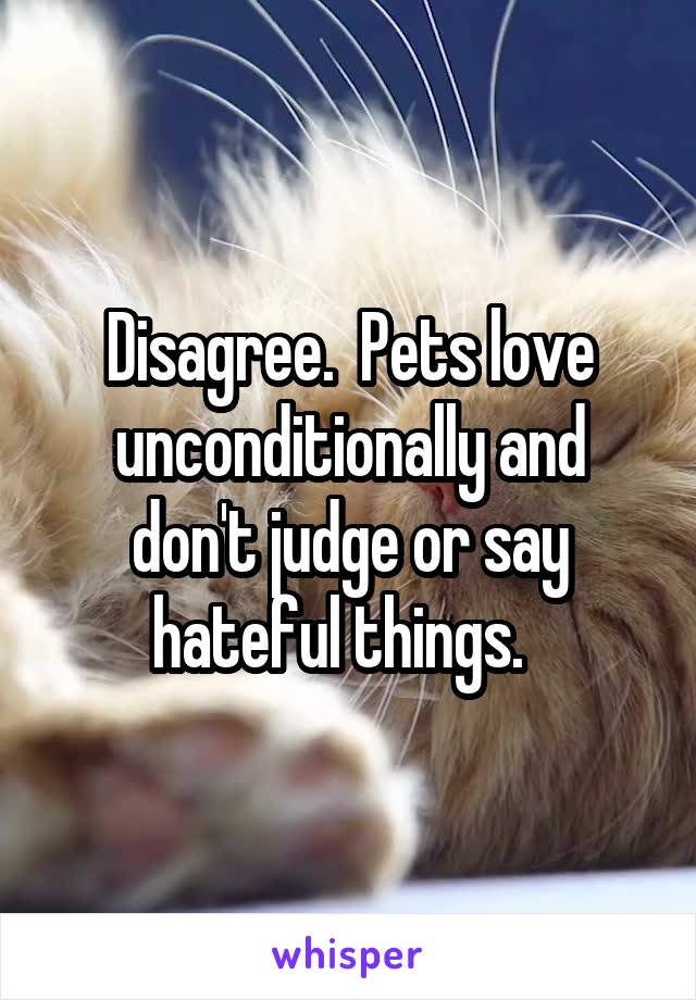 Disagree.  Pets love unconditionally and don't judge or say hateful things.  