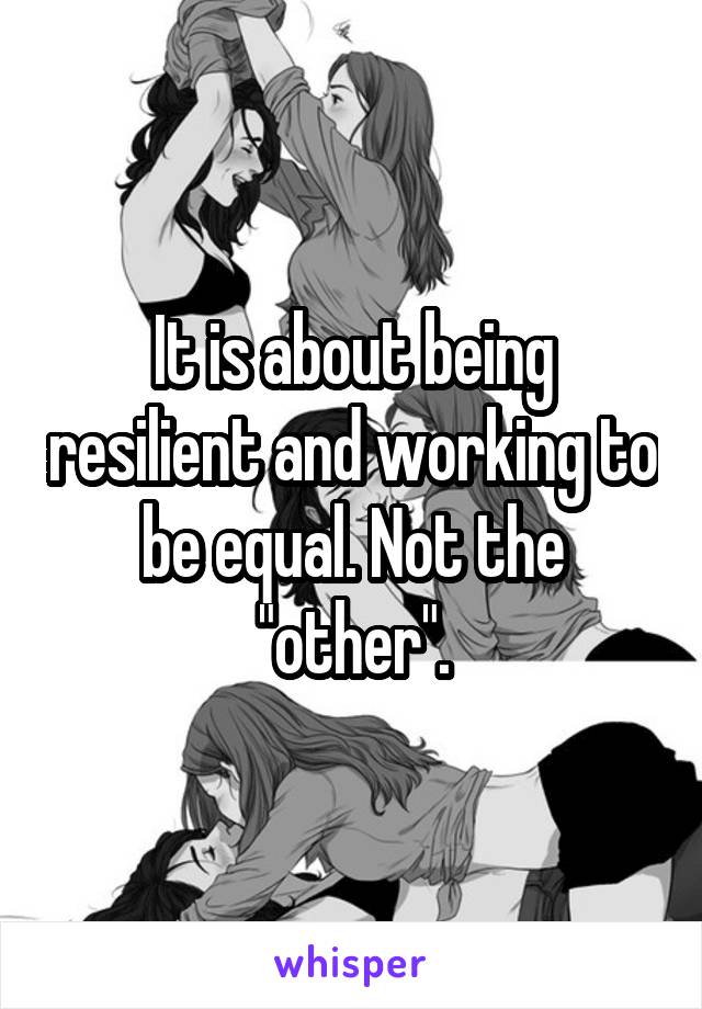 It is about being resilient and working to be equal. Not the "other".