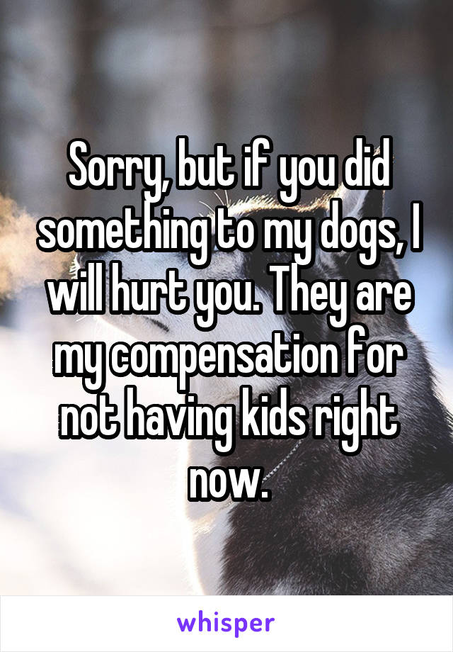 Sorry, but if you did something to my dogs, I will hurt you. They are my compensation for not having kids right now.