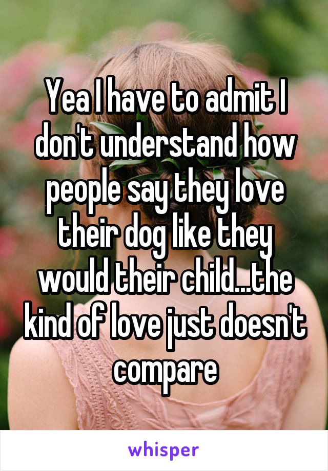 Yea I have to admit I don't understand how people say they love their dog like they would their child...the kind of love just doesn't compare