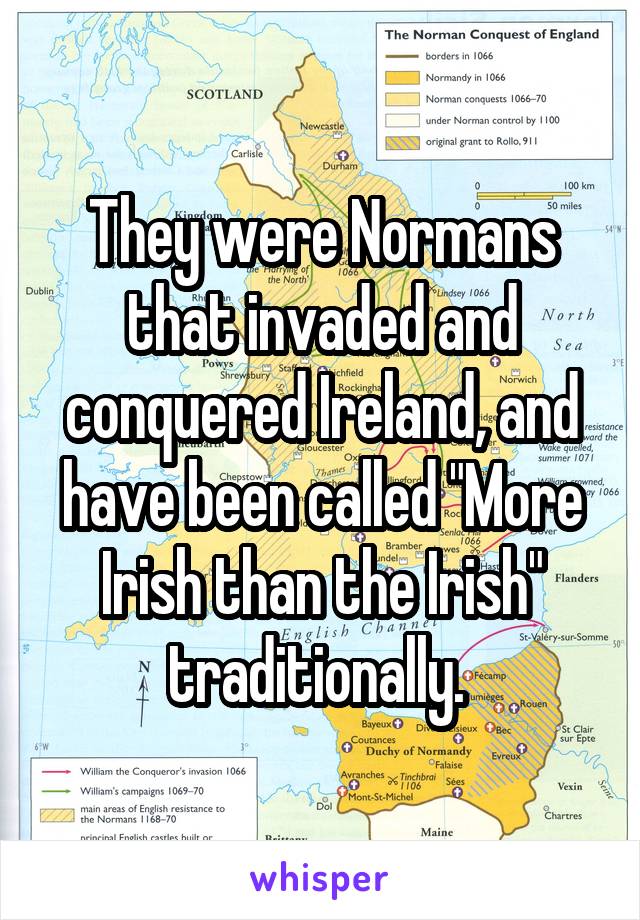 They were Normans that invaded and conquered Ireland, and have been called "More Irish than the Irish" traditionally. 