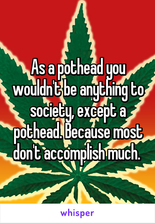 As a pothead you wouldn't be anything to society, except a pothead. Because most don't accomplish much. 