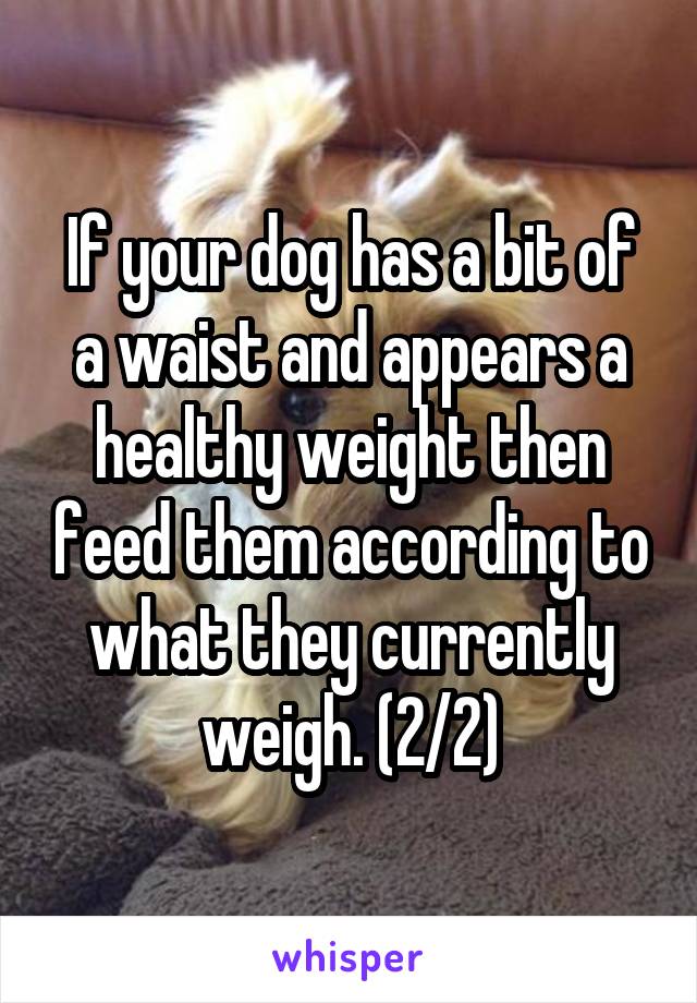 If your dog has a bit of a waist and appears a healthy weight then feed them according to what they currently weigh. (2/2)
