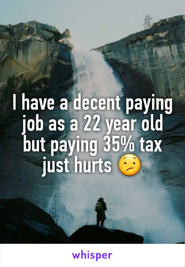 I have a decent paying job as a 22 year old but paying 35% tax just hurts 😕