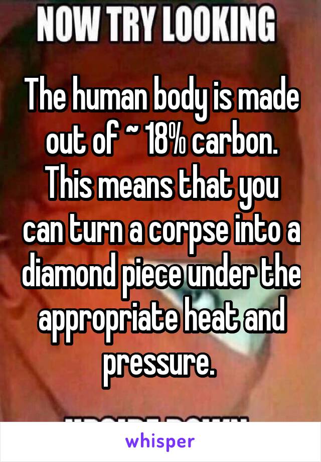 The human body is made out of ~ 18% carbon. This means that you can turn a corpse into a diamond piece under the appropriate heat and pressure. 