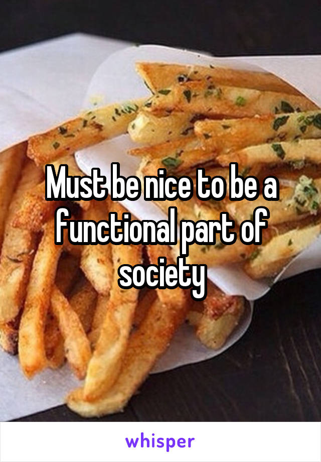 Must be nice to be a functional part of society