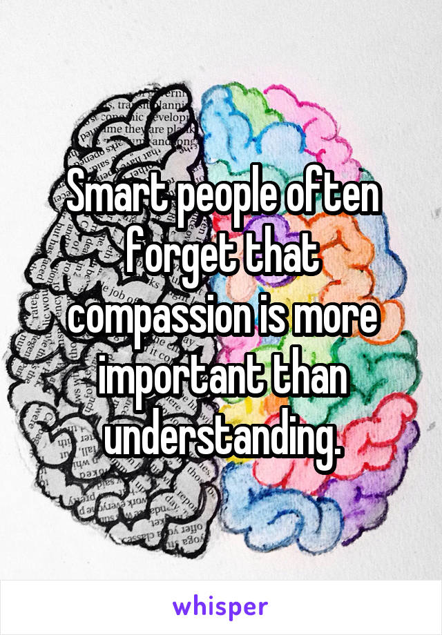 Smart people often forget that compassion is more important than understanding.