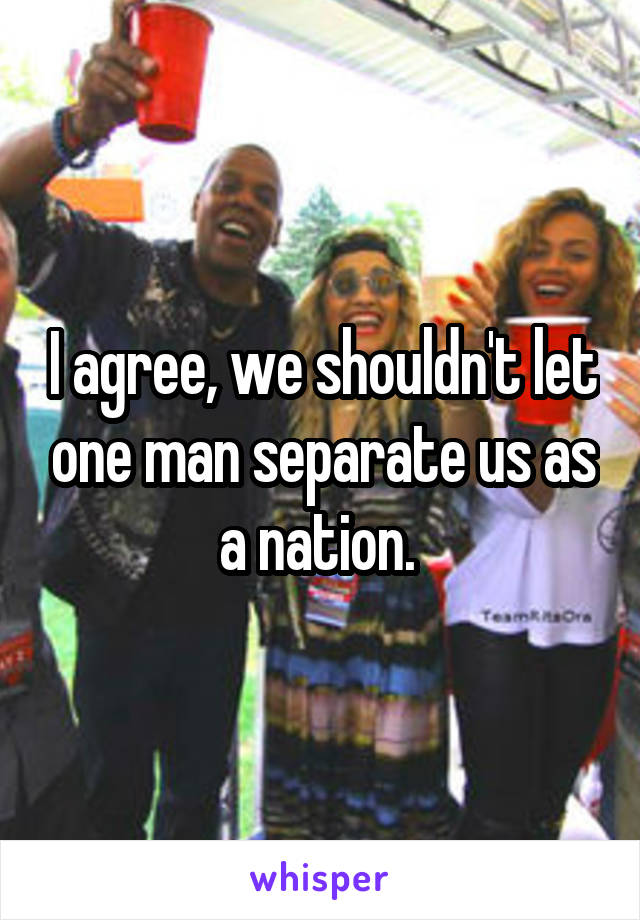 I agree, we shouldn't let one man separate us as a nation. 