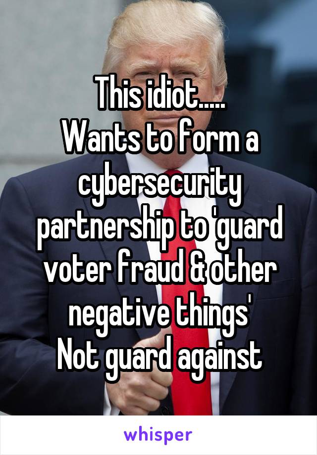 This idiot.....
Wants to form a cybersecurity partnership to 'guard voter fraud & other negative things'
Not guard against