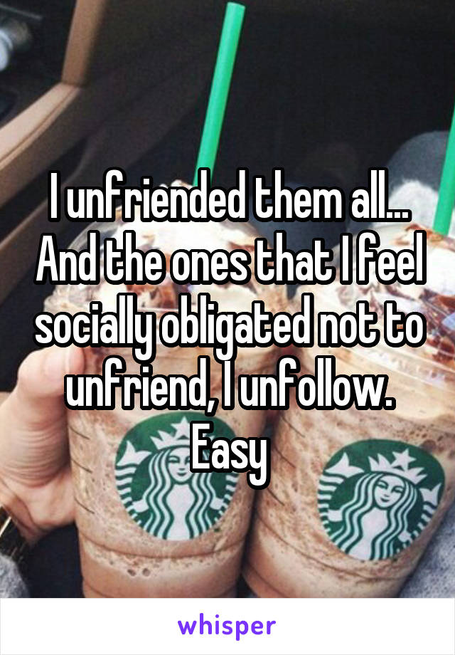 I unfriended them all... And the ones that I feel socially obligated not to unfriend, I unfollow. Easy
