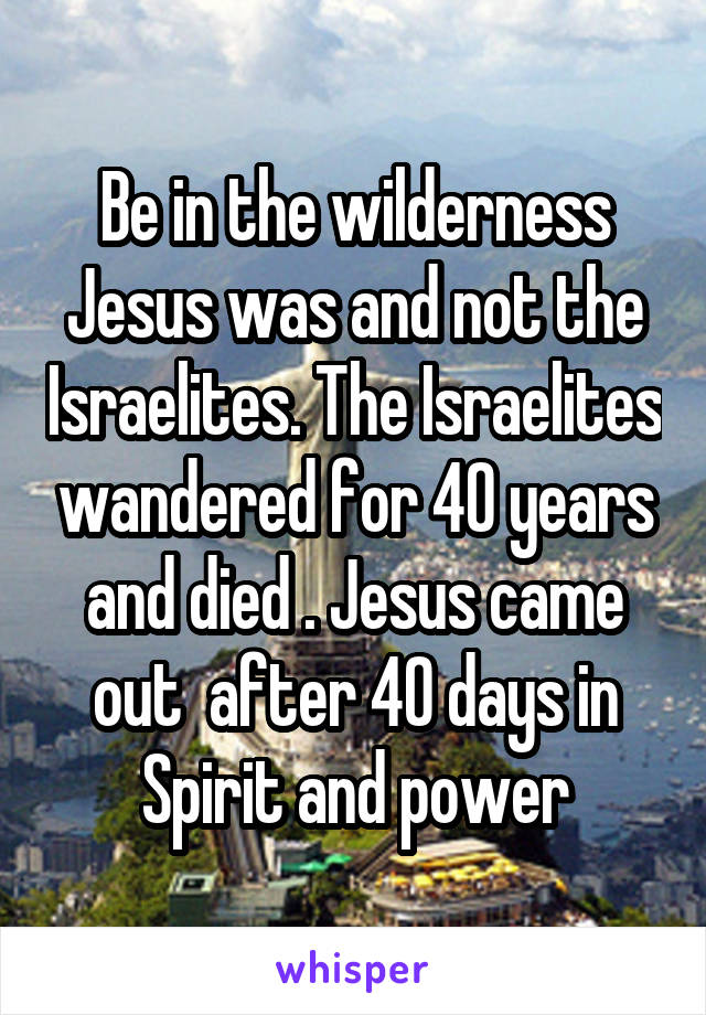 Be in the wilderness Jesus was and not the Israelites. The Israelites wandered for 40 years and died . Jesus came out  after 40 days in Spirit and power