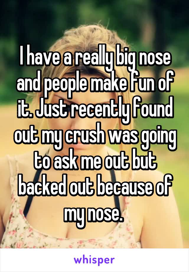 I have a really big nose and people make fun of it. Just recently found out my crush was going to ask me out but backed out because of my nose. 