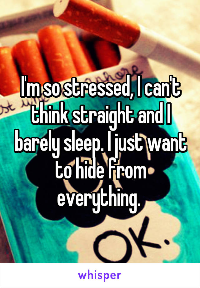 I'm so stressed, I can't think straight and I barely sleep. I just want to hide from everything. 