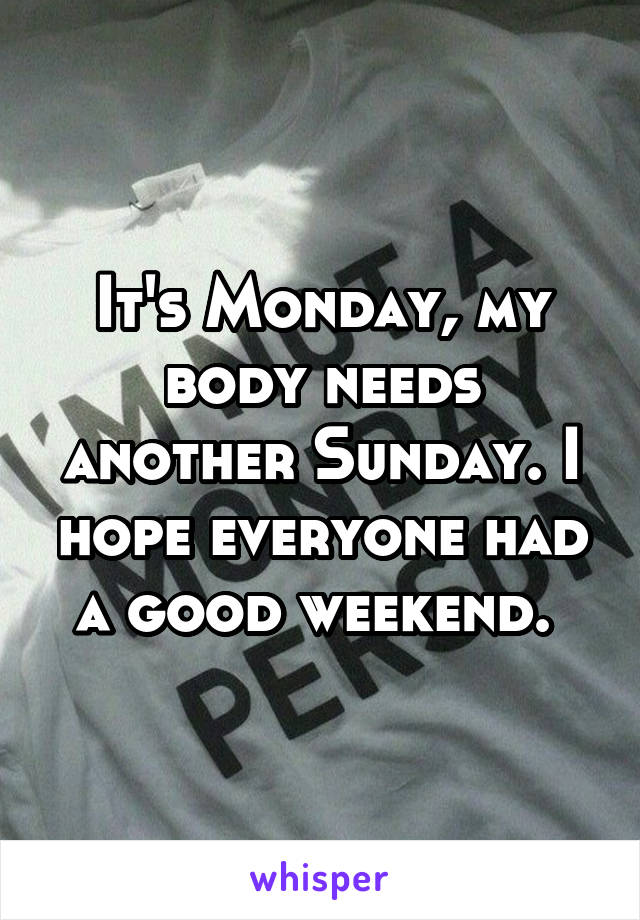 It's Monday, my body needs another Sunday. I hope everyone had a good weekend. 