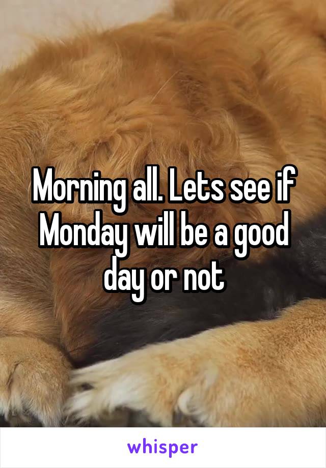 Morning all. Lets see if Monday will be a good day or not