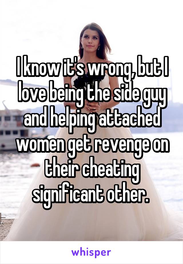 I know it's wrong, but I love being the side guy and helping attached women get revenge on their cheating significant other. 