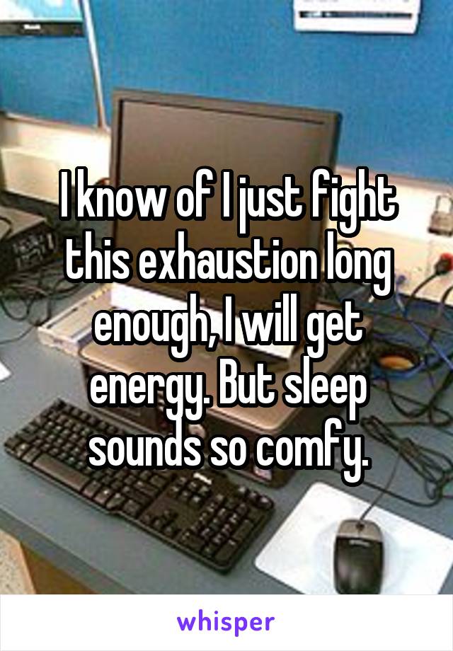 I know of I just fight this exhaustion long enough, I will get energy. But sleep sounds so comfy.