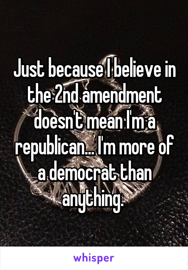 Just because I believe in the 2nd amendment doesn't mean I'm a republican... I'm more of a democrat than anything. 