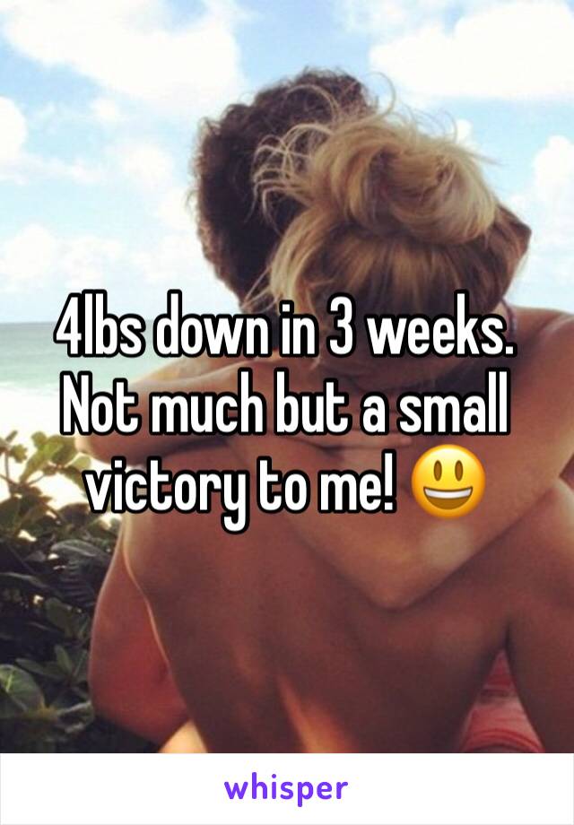 4lbs down in 3 weeks. Not much but a small victory to me! 😃