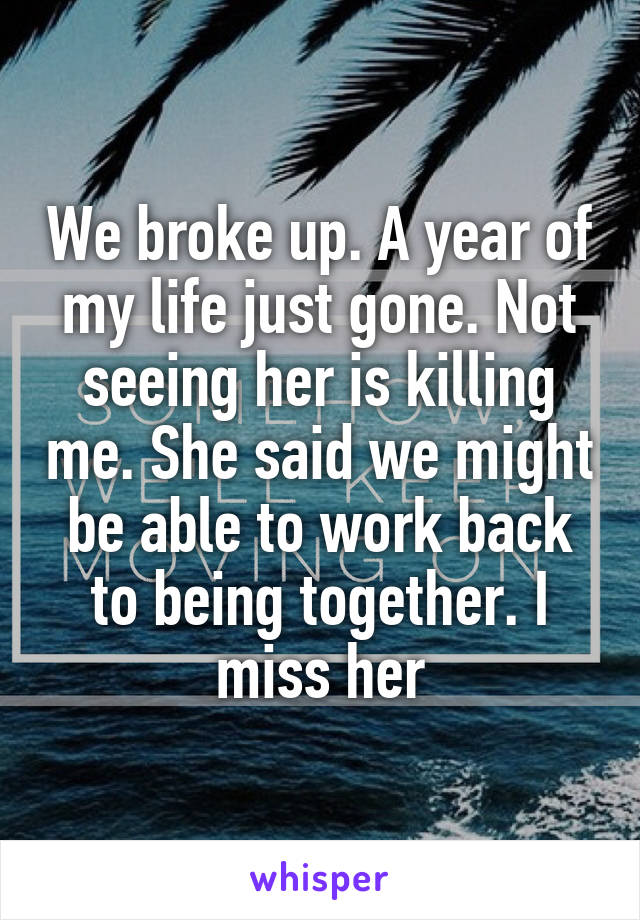 We broke up. A year of my life just gone. Not seeing her is killing me. She said we might be able to work back to being together. I miss her