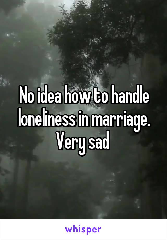 No idea how to handle loneliness in marriage. Very sad 