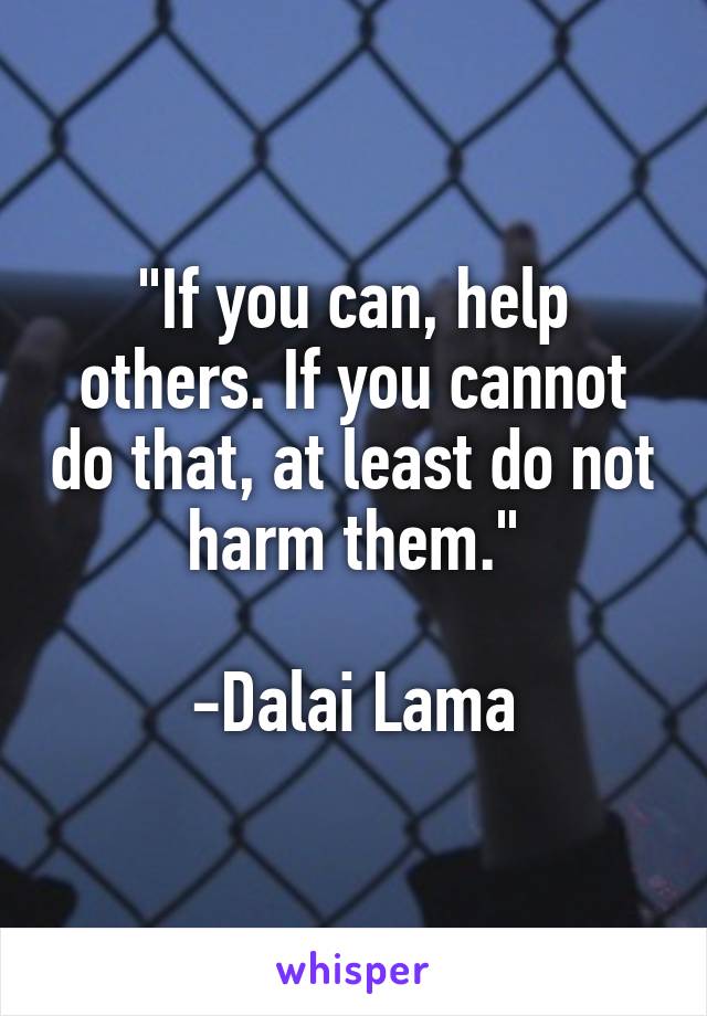 "If you can, help others. If you cannot do that, at least do not harm them."

-Dalai Lama