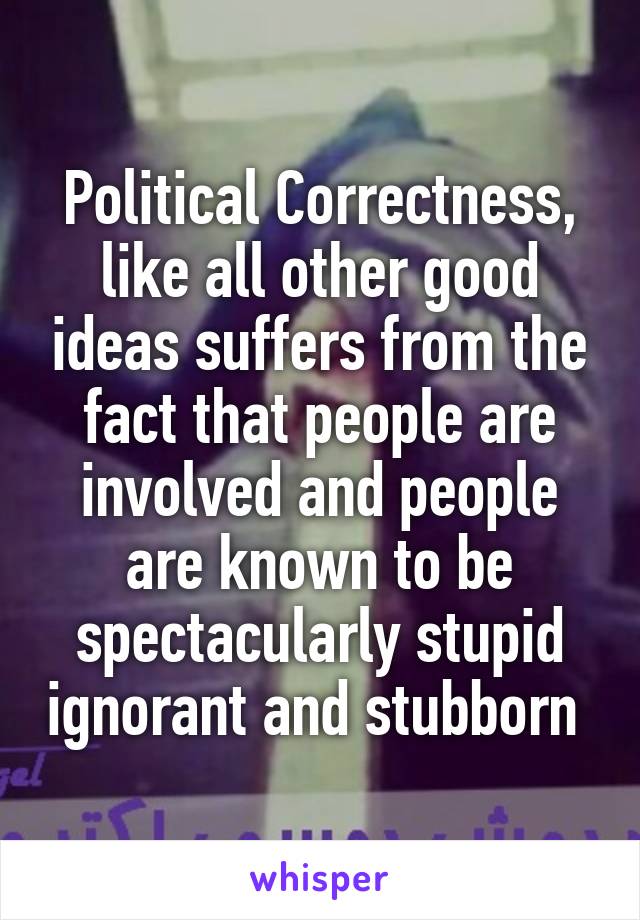 Political Correctness, like all other good ideas suffers from the fact that people are involved and people are known to be spectacularly stupid ignorant and stubborn 