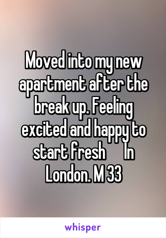 Moved into my new apartment after the break up. Feeling excited and happy to start fresh      In London. M 33