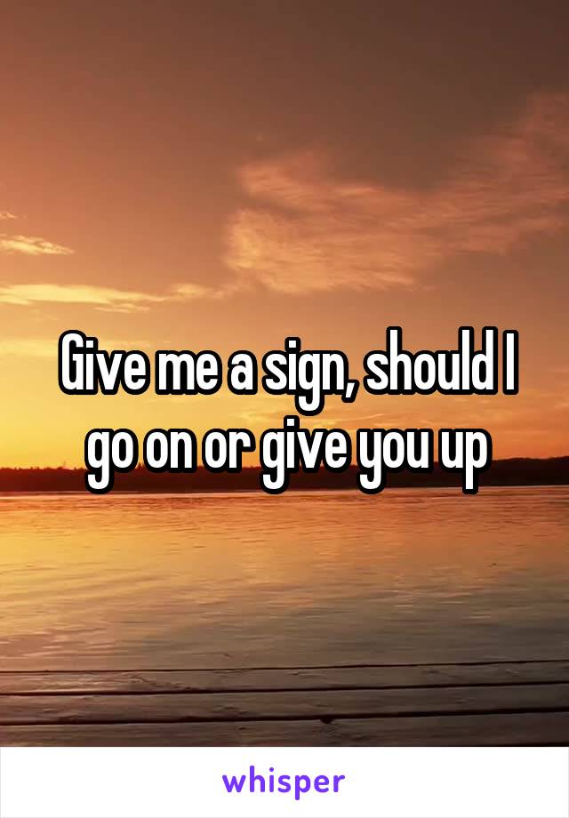 Give me a sign, should I go on or give you up