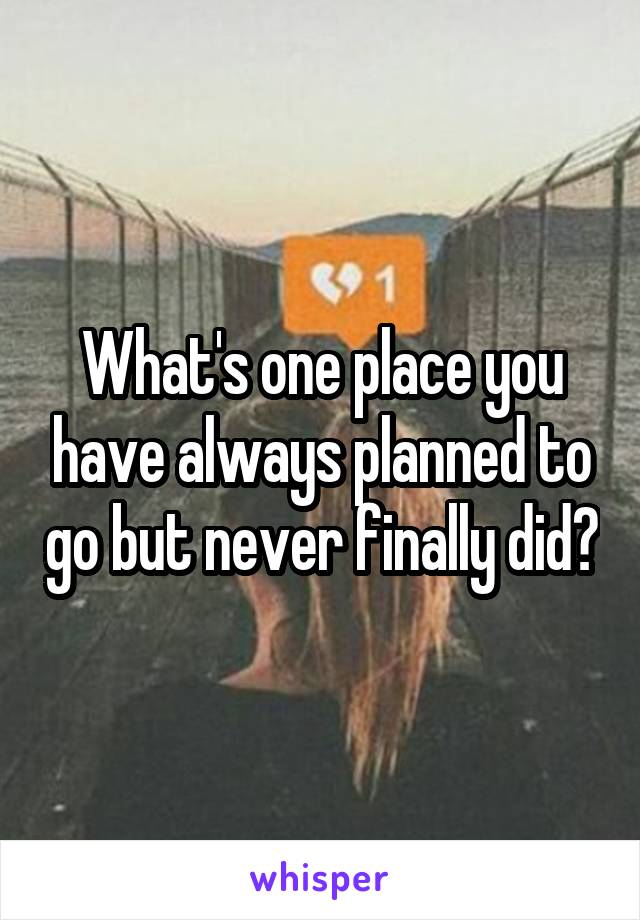 What's one place you have always planned to go but never finally did?