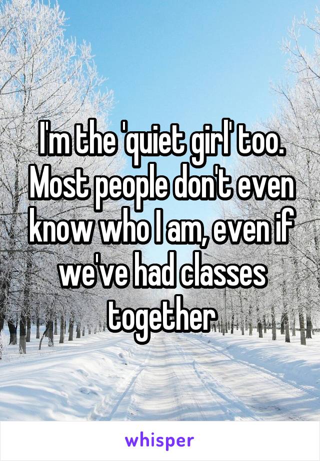 I'm the 'quiet girl' too. Most people don't even know who I am, even if we've had classes together