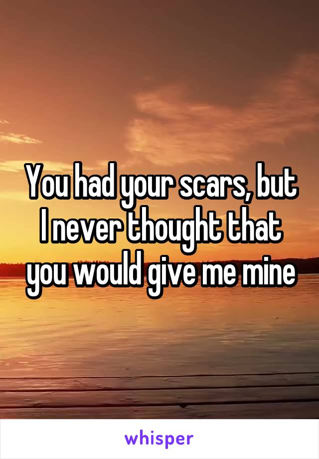 You had your scars, but I never thought that you would give me mine