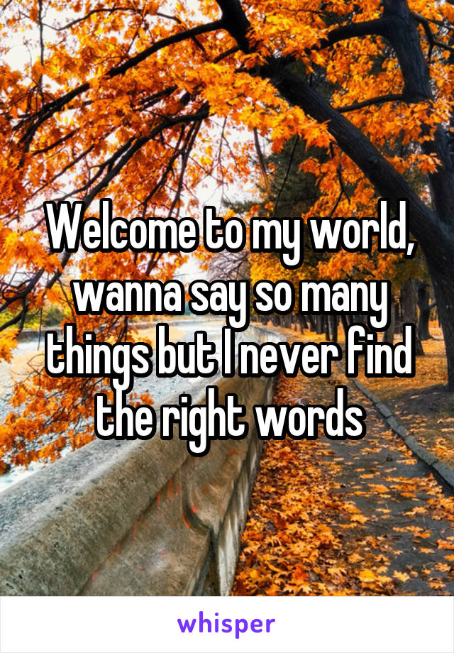 Welcome to my world, wanna say so many things but I never find the right words