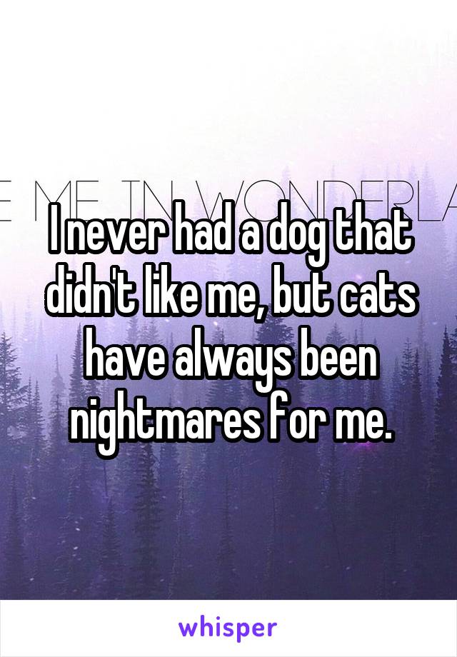 I never had a dog that didn't like me, but cats have always been nightmares for me.