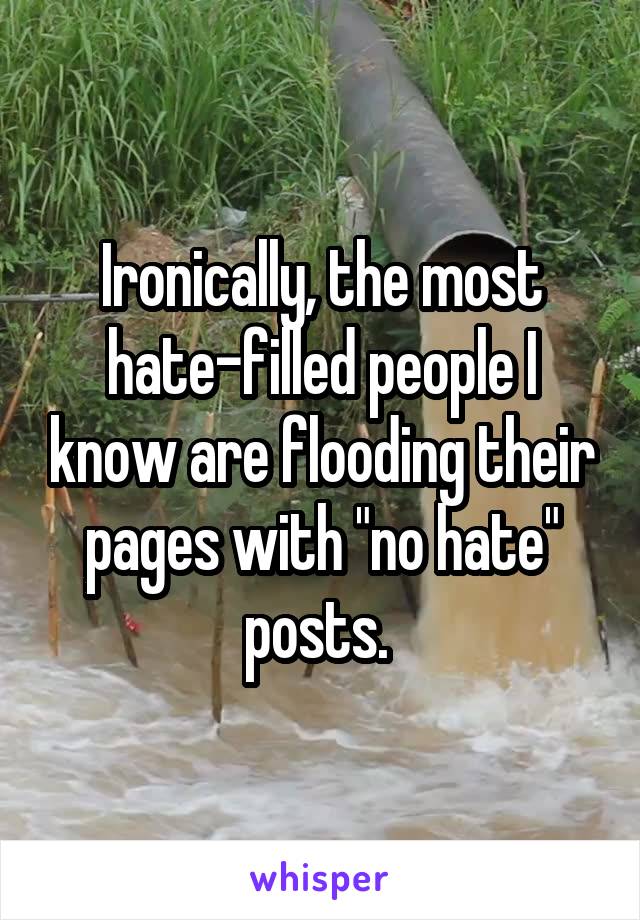 Ironically, the most hate-filled people I know are flooding their pages with "no hate" posts. 