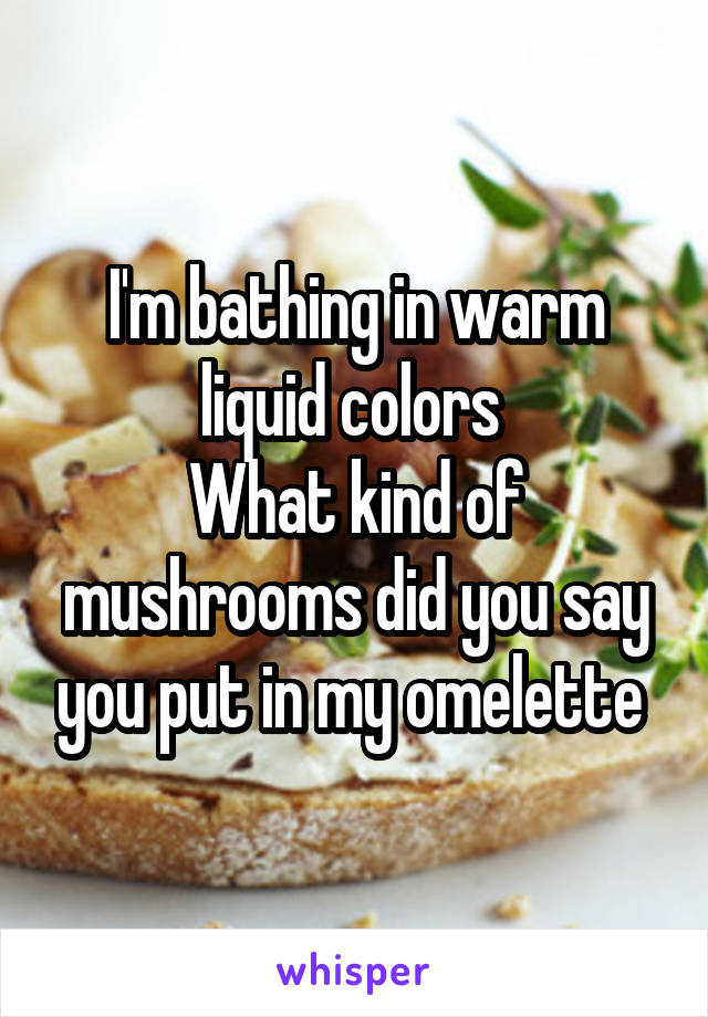 I'm bathing in warm liquid colors 
What kind of mushrooms did you say you put in my omelette 