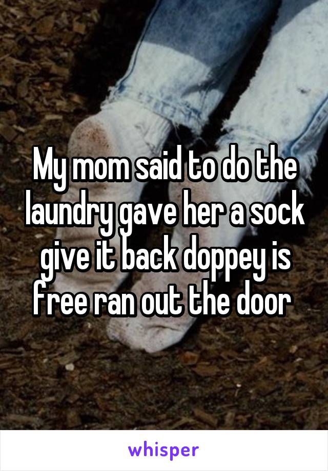 My mom said to do the laundry gave her a sock give it back doppey is free ran out the door 