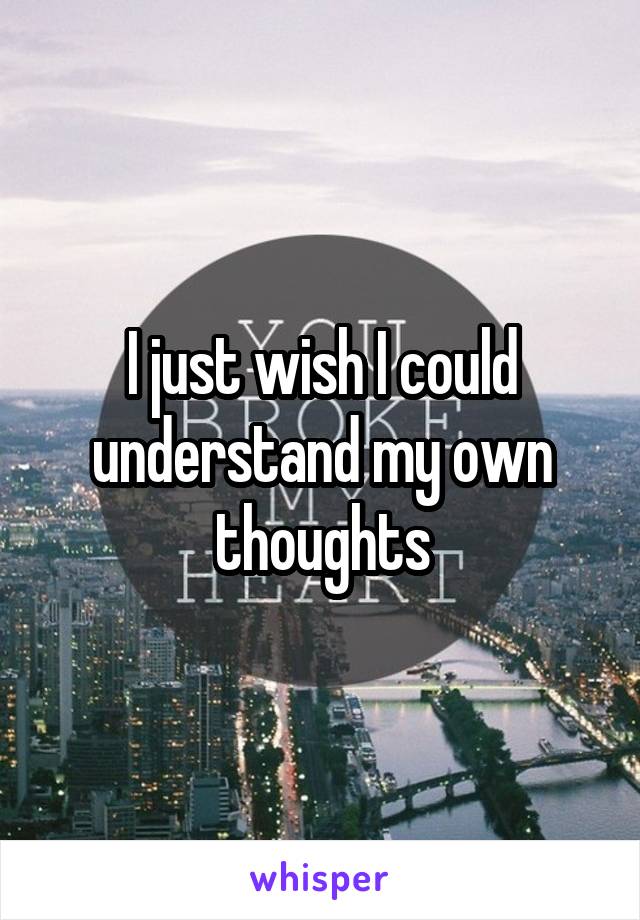 I just wish I could understand my own thoughts