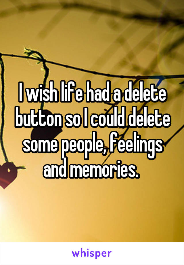 I wish life had a delete button so I could delete some people, feelings and memories. 