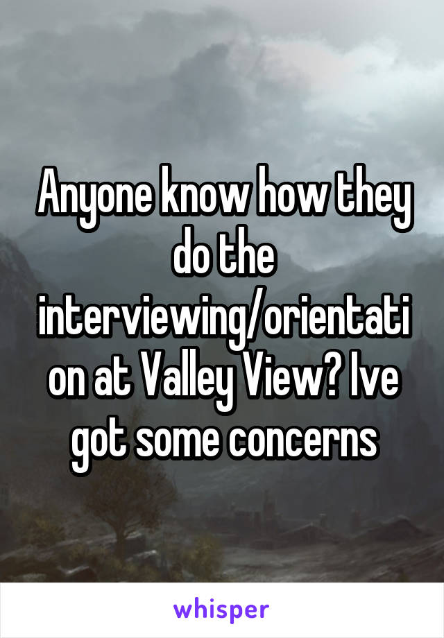 Anyone know how they do the interviewing/orientation at Valley View? Ive got some concerns