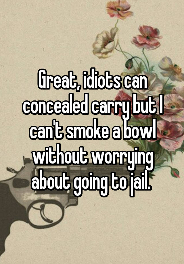 Great, idiots can concealed carry but I can't smoke a bowl without worrying about going to jail. 