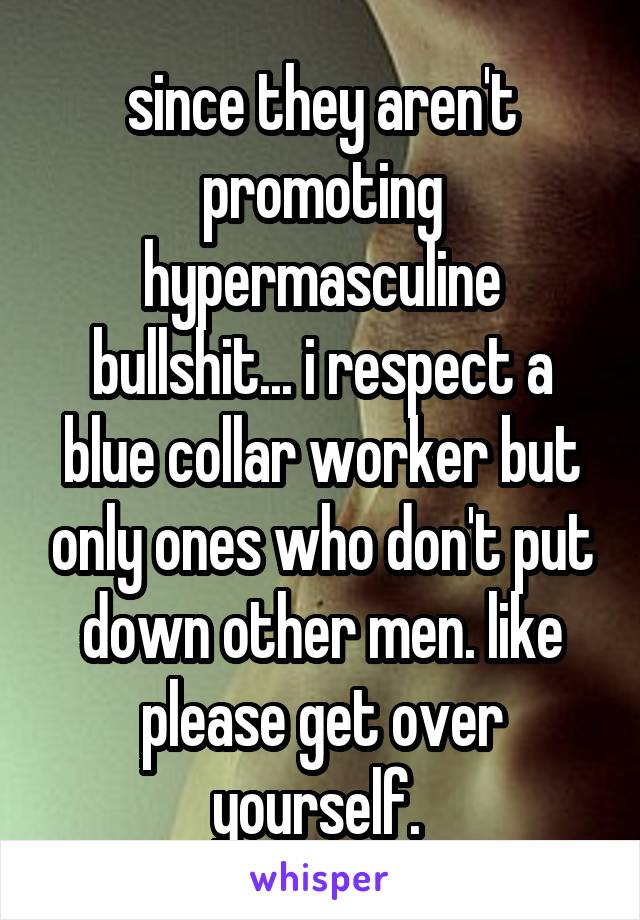 since they aren't promoting hypermasculine bullshit... i respect a blue collar worker but only ones who don't put down other men. like please get over yourself. 