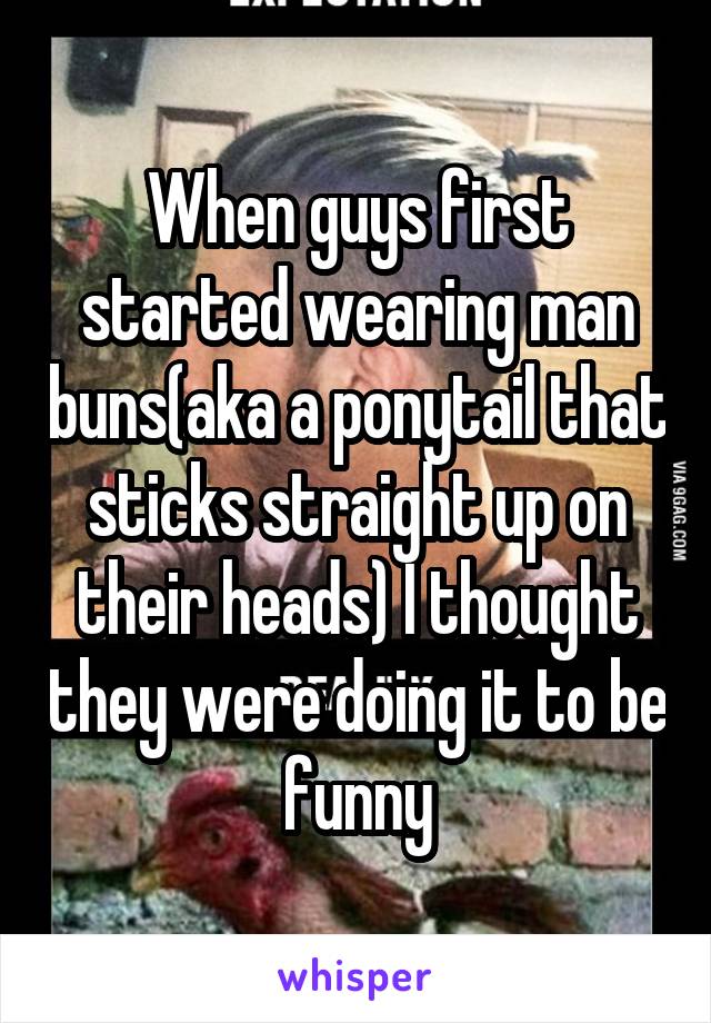 When guys first started wearing man buns(aka a ponytail that sticks straight up on their heads) I thought they were doing it to be funny