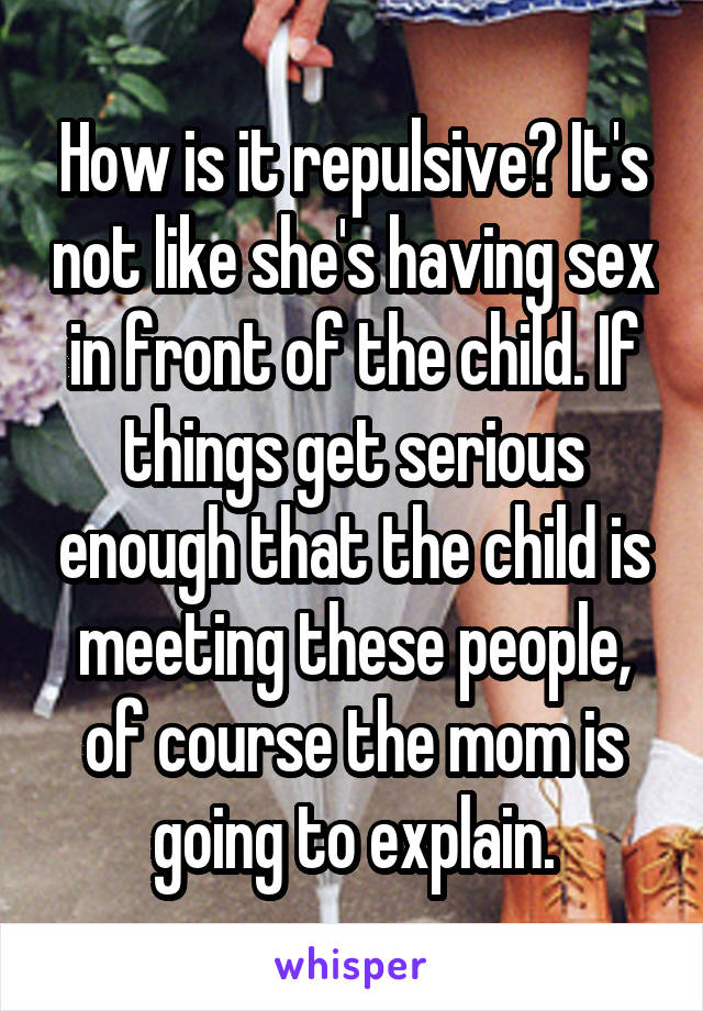 How is it repulsive? It's not like she's having sex in front of the child. If things get serious enough that the child is meeting these people, of course the mom is going to explain.