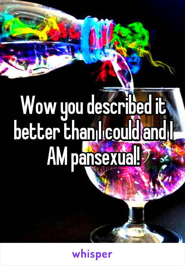 Wow you described it better than I could and I AM pansexual!