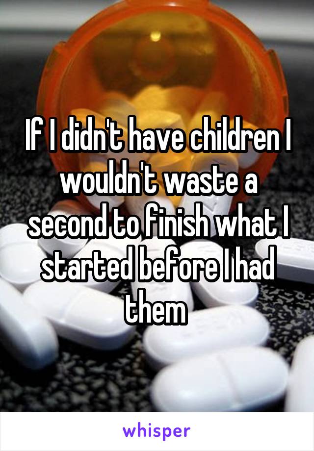 If I didn't have children I wouldn't waste a second to finish what I started before I had them 