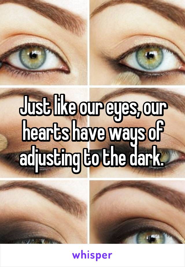 Just like our eyes, our hearts have ways of adjusting to the dark. 
