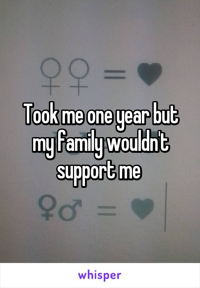 Took me one year but my family wouldn't support me 