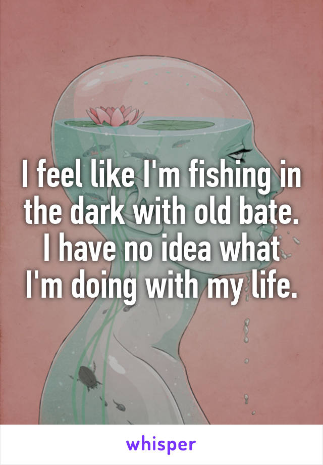 I feel like I'm fishing in the dark with old bate. I have no idea what I'm doing with my life.