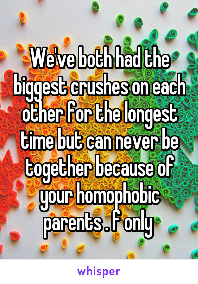 We've both had the biggest crushes on each other for the longest time but can never be together because of your homophobic parents . f only 